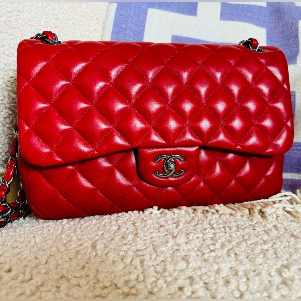CHANEL LAMBSKIN DOUBLE FLAP JUMBO BAG EXCELLENT CONDITION